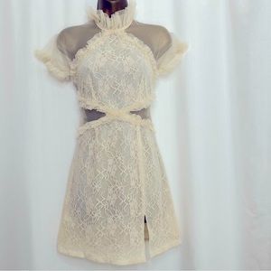 Since Then cream lace mini dress high neck romantic size small